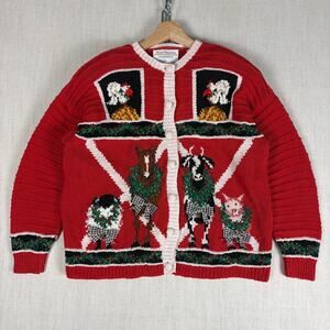 VTG Marisa Christina '94 Christmas Collection Farm Animal Large 3D Knit Cardigan